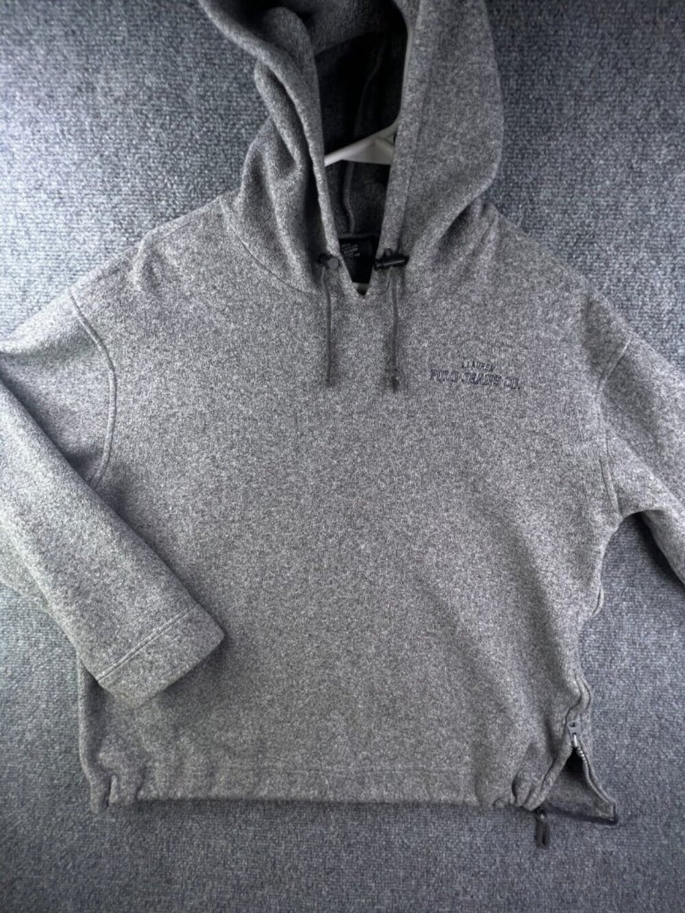 Polo Jeans Company Women’s Gray Fleece Pullover Hoodie Medium Adjustable Crop